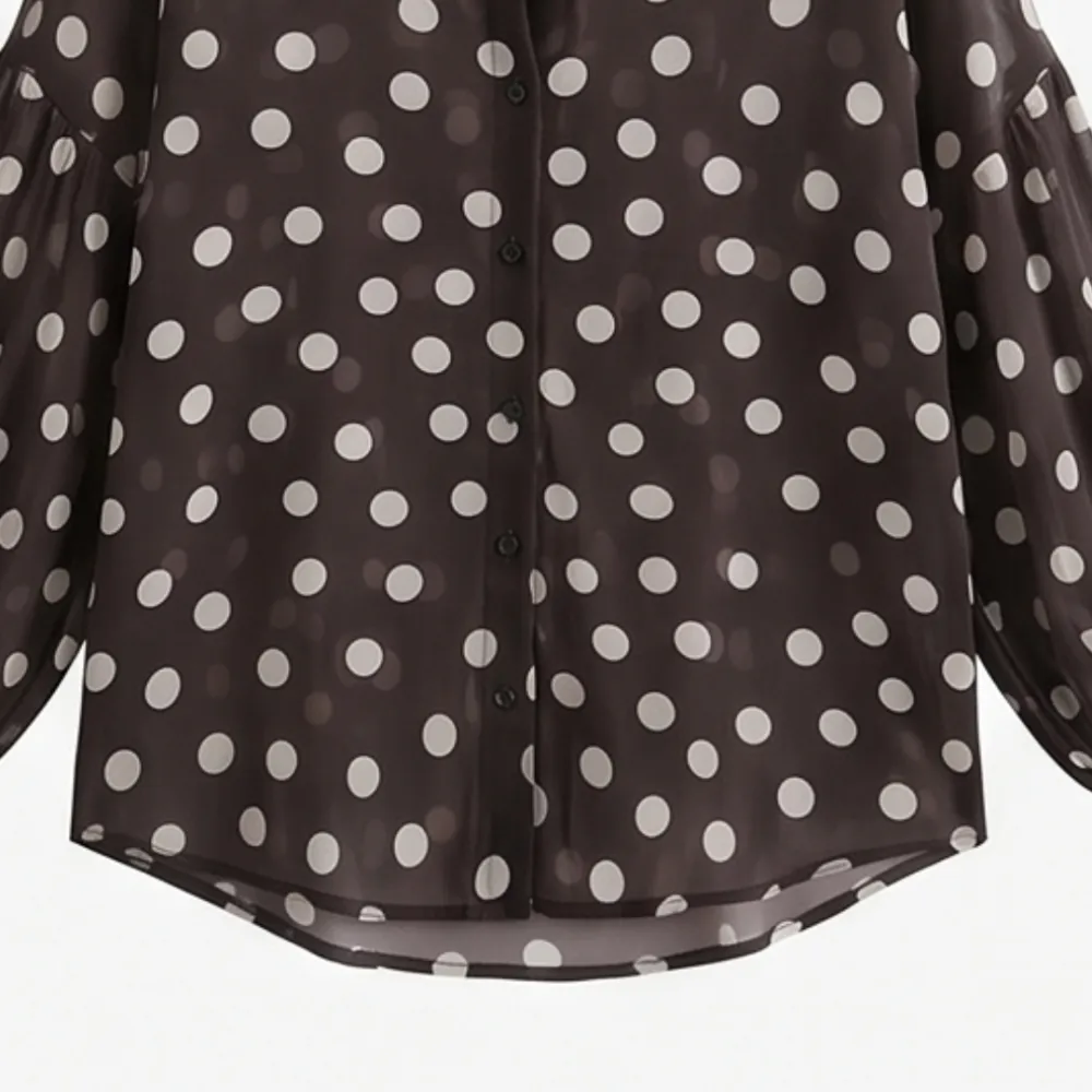 Satin Polka Dot Button Blouse