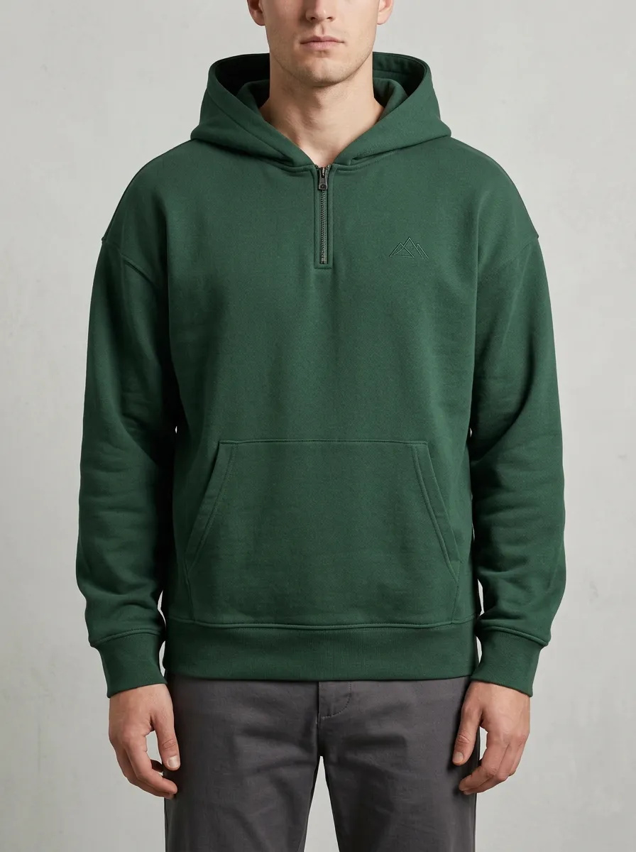 Men's Outdoor Hiking Mountain Embroidered Quarter Zip Hoodie