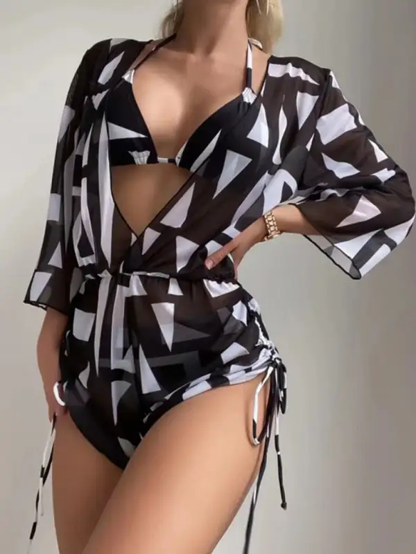 Tropical High Waist Tie Bikini Swim Set