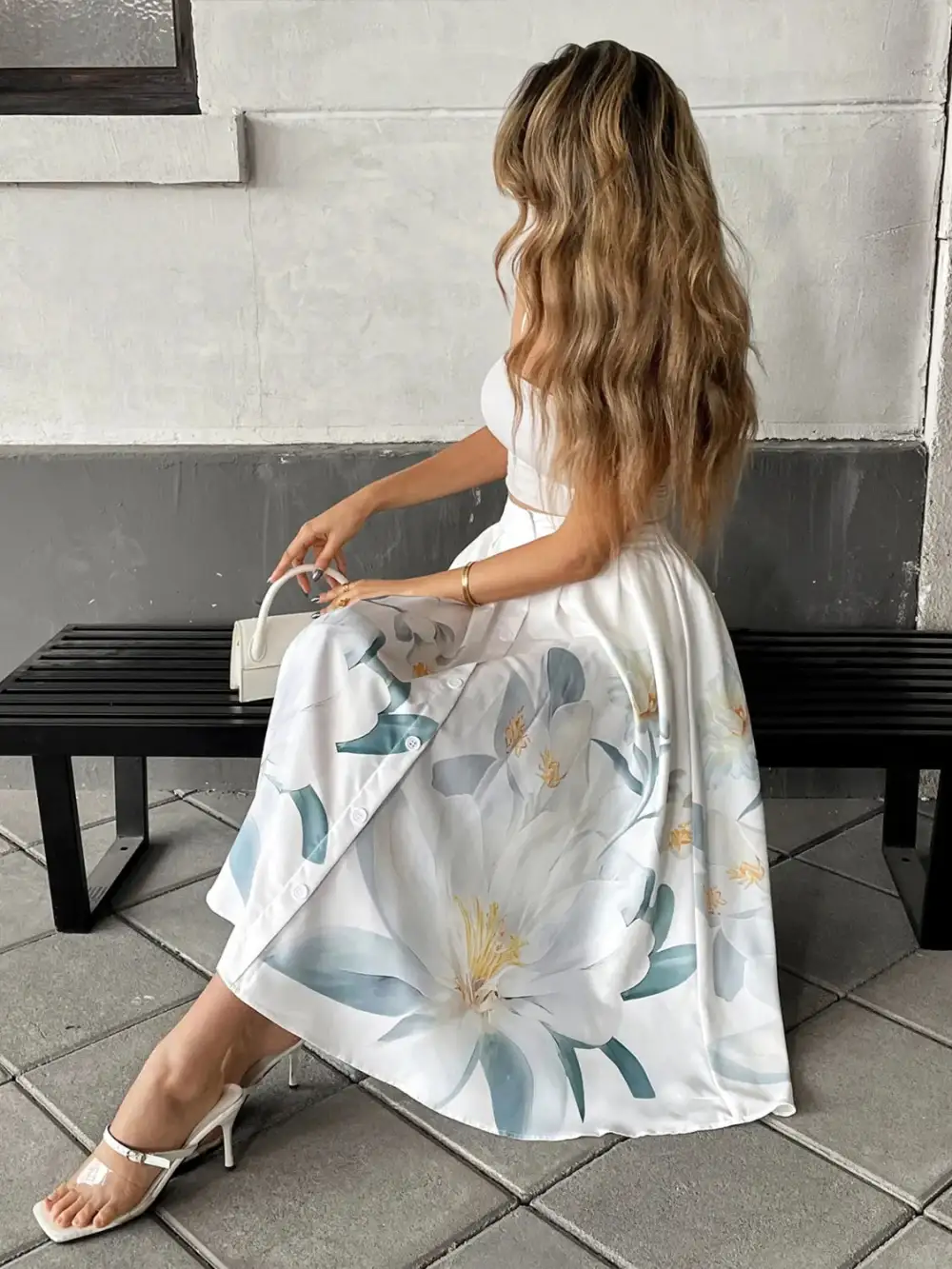 Button Front Printed Skirt