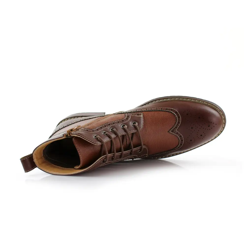 Faux-Leather Embossed Burnished Motorcycle Boots