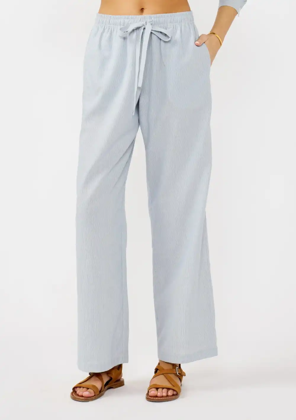 Ribbed Drawstring Straight Pants