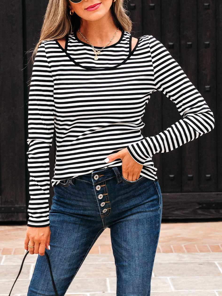 Women's Striped Top With Long Sleeve