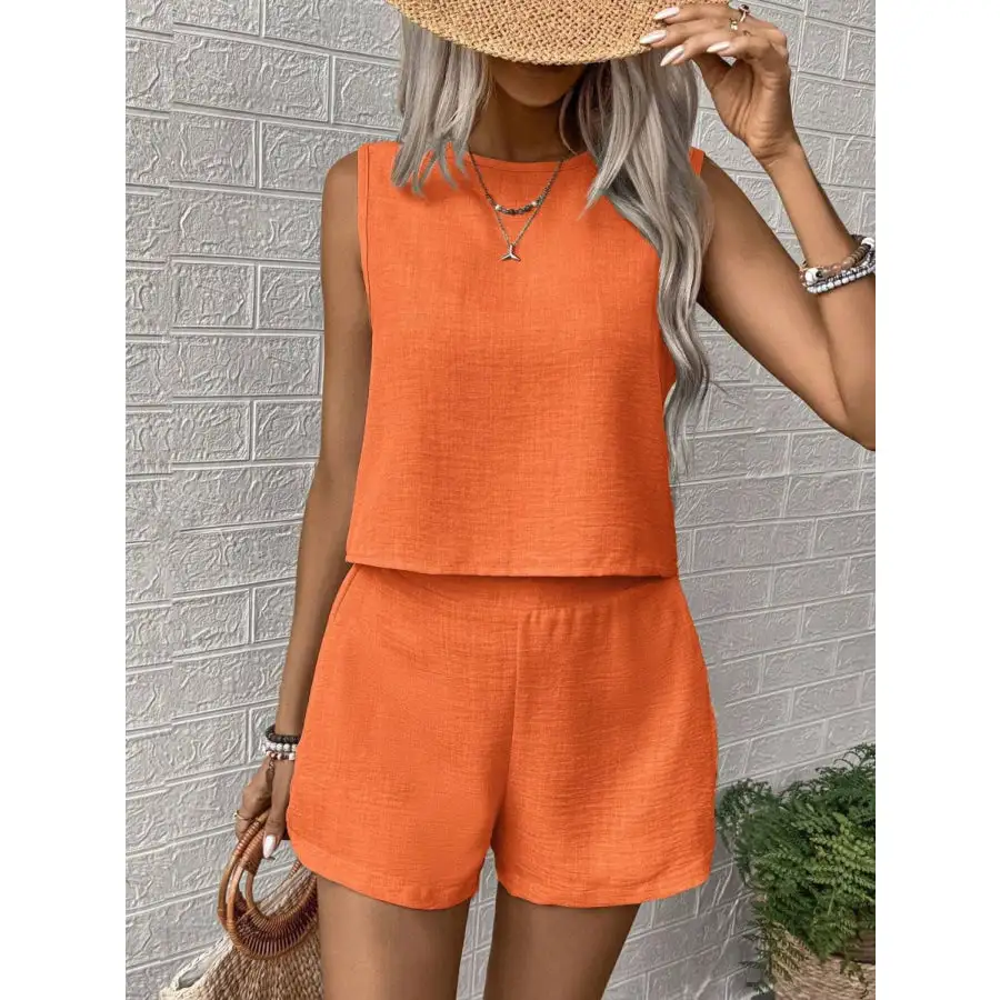 Round Neck Sleeveless Top and Shorts Set