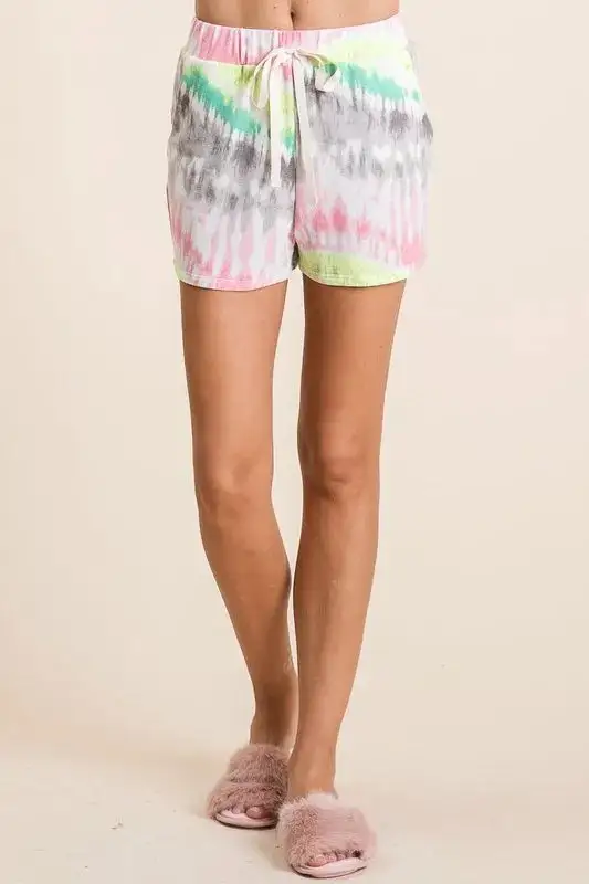 Tie Dye Print Shorts with Twill Tape Drawstring