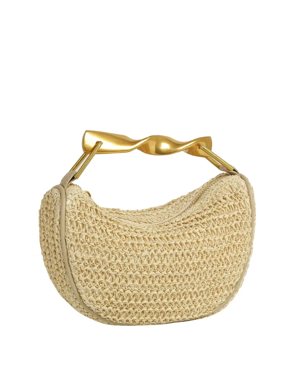 Woven Chain Accent Woven Straw Hobo Shoulder Bag