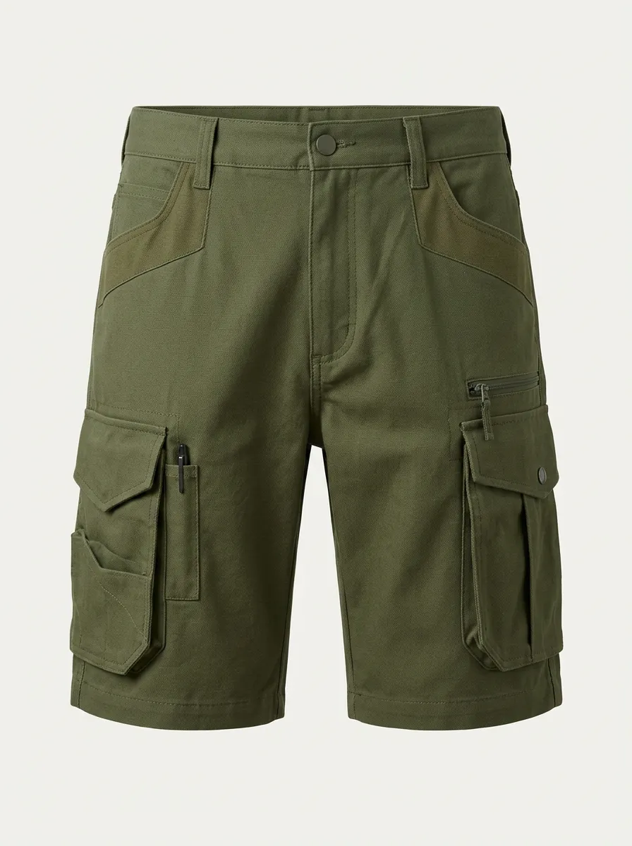 Men's Olive Green Multi-Pocket Tactical Cargo Shorts