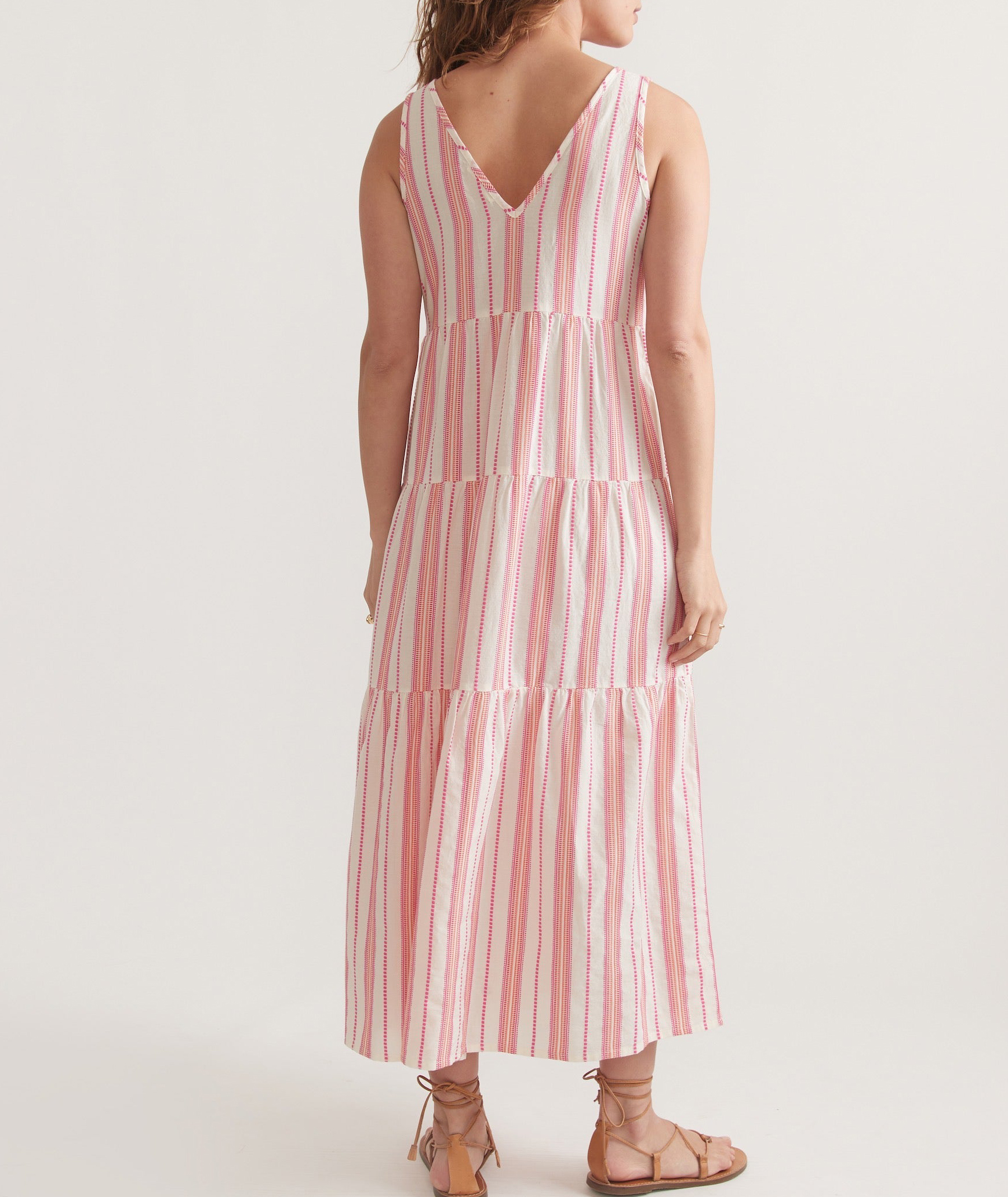 Pink Striped Tiered Maxi Dress