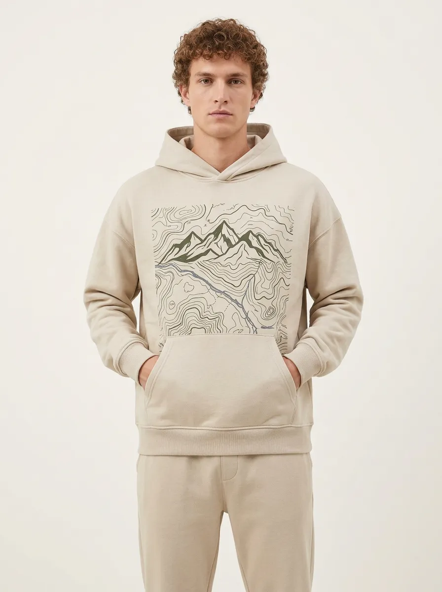 Men's Ridge Hiking Outdoor Explorer Mountain Topographic Graphic Hoodie