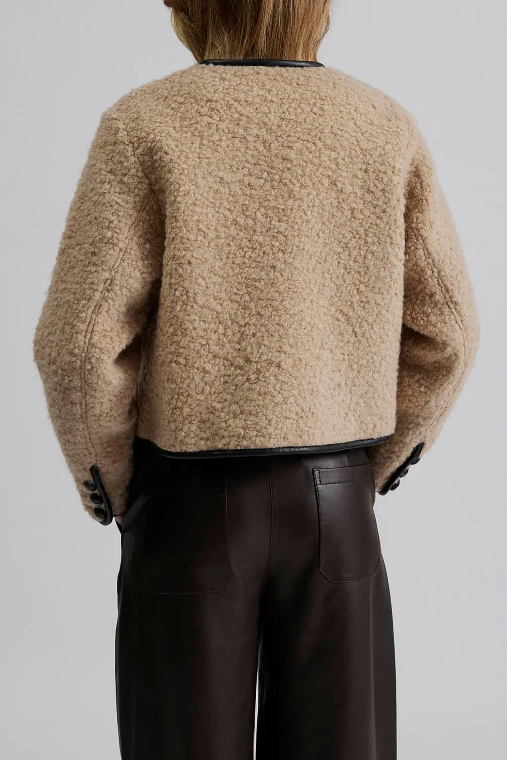 Shearling Trimmed Button Front Jacket