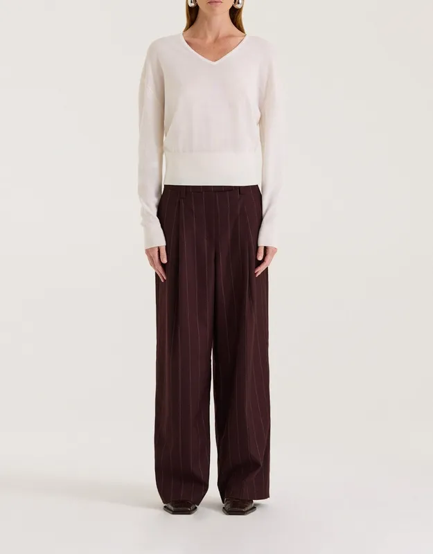 Cream Blouson V-Neck Merino Knit