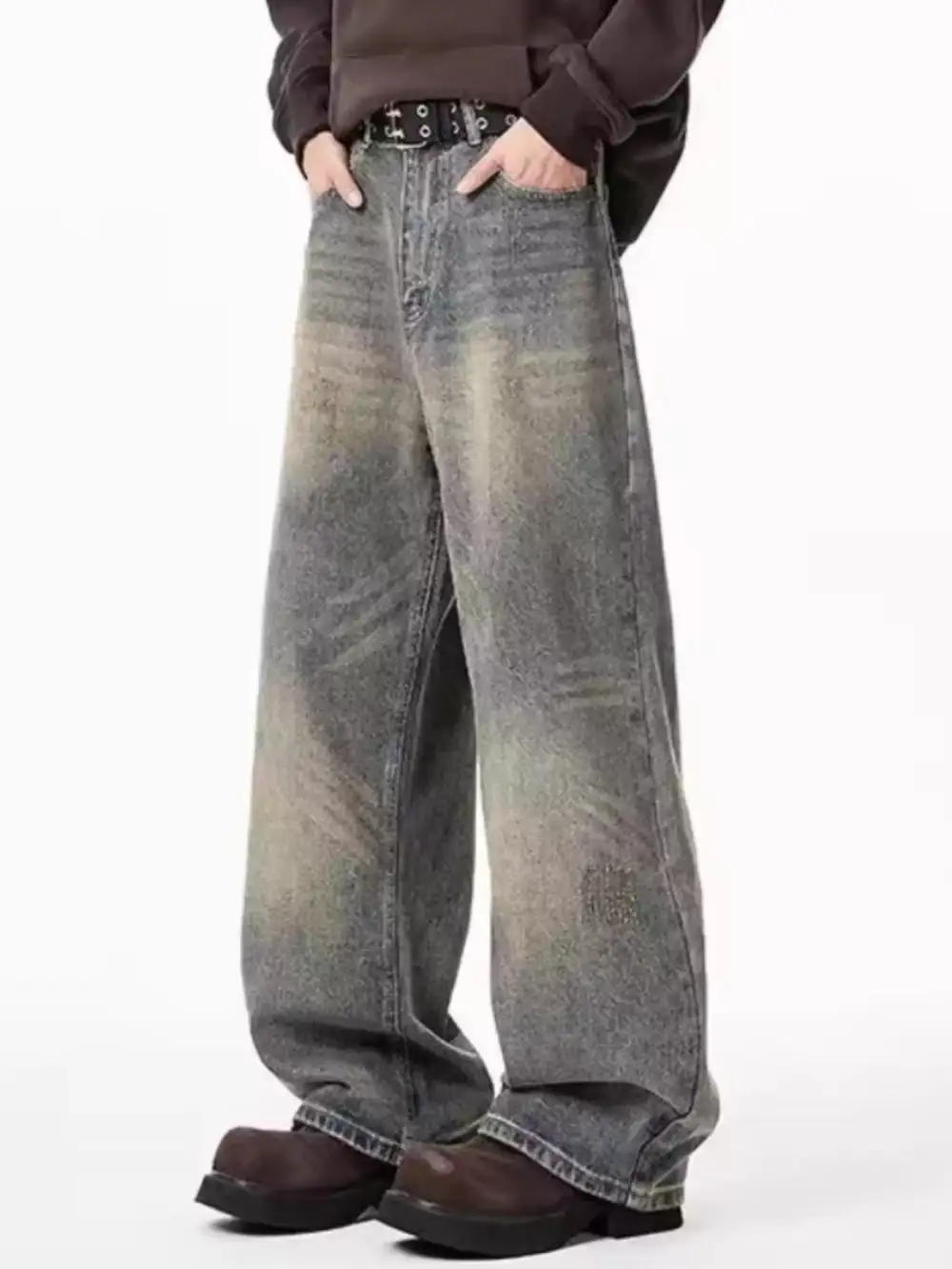 Men's Full Size Wash Wide Leg Jeans Plus Size
