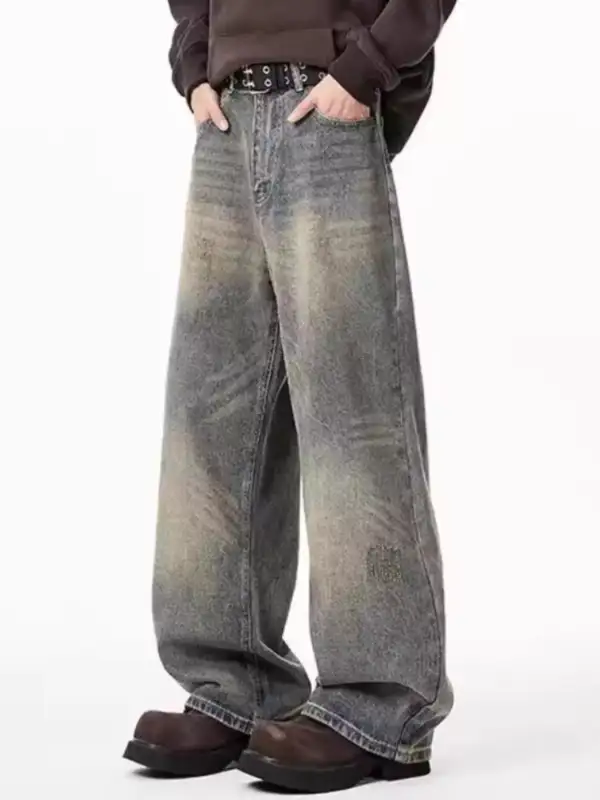 Men's Full Size Wash Wide Leg Jeans Plus Size