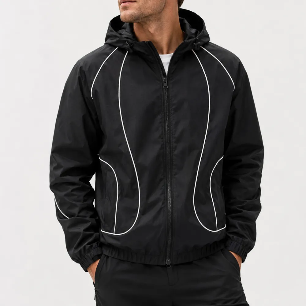 Contrast Piping Hooded Windbreaker
