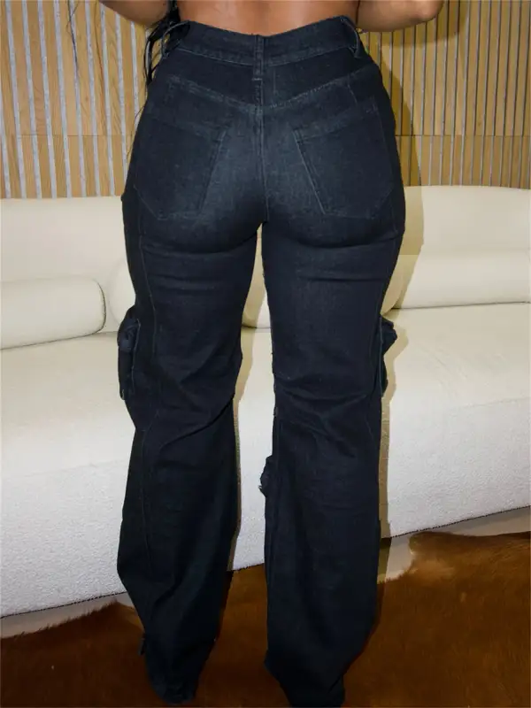 Everyday High-rise Rhinestone-embellished Cargo Jeans