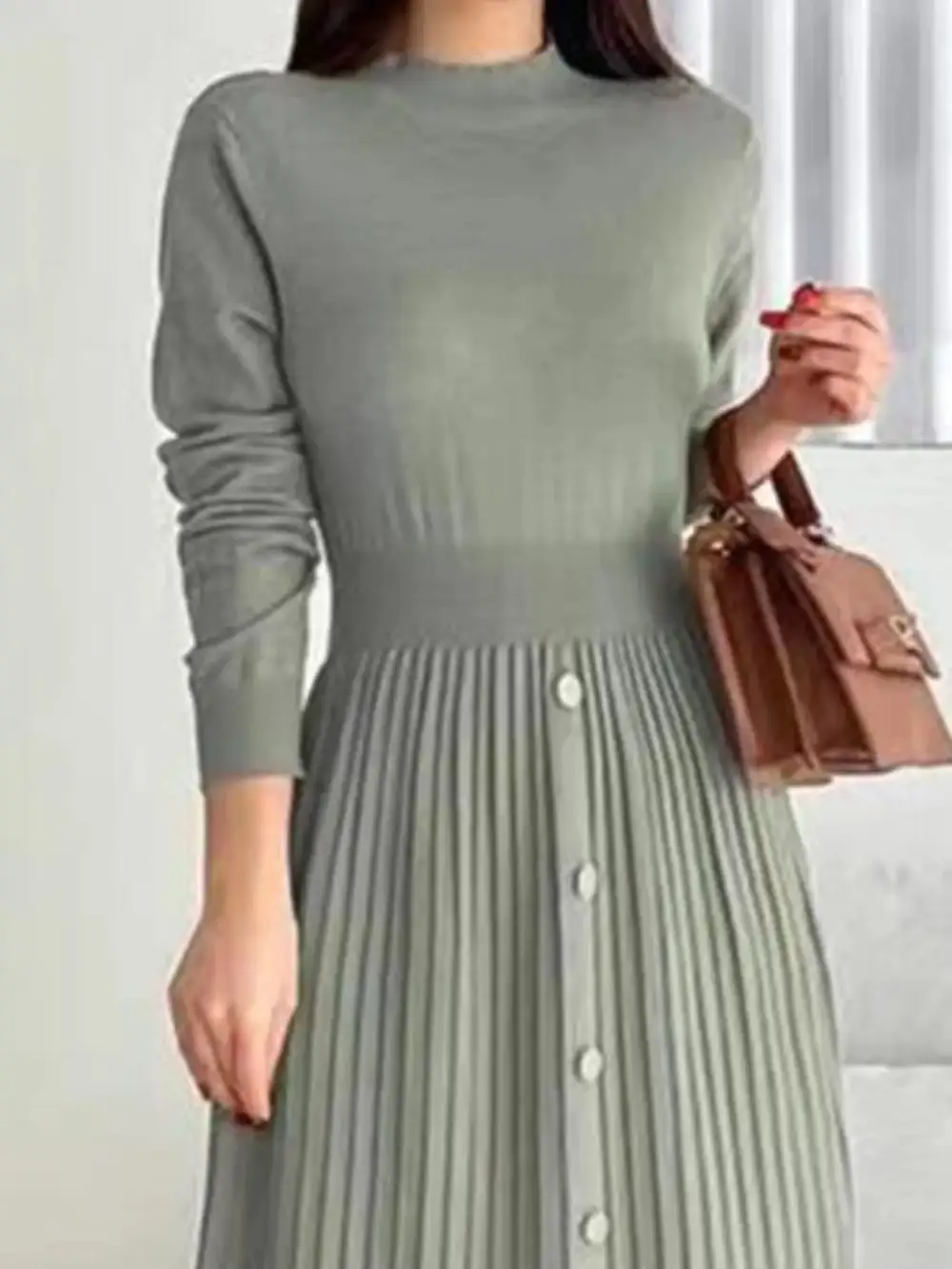 Knit Mock Neck Slit Sweater Dress