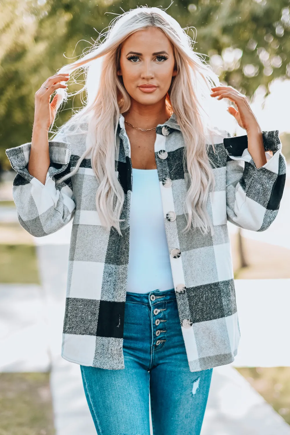 Plaid Color Block Patchwork Shirt Jacket