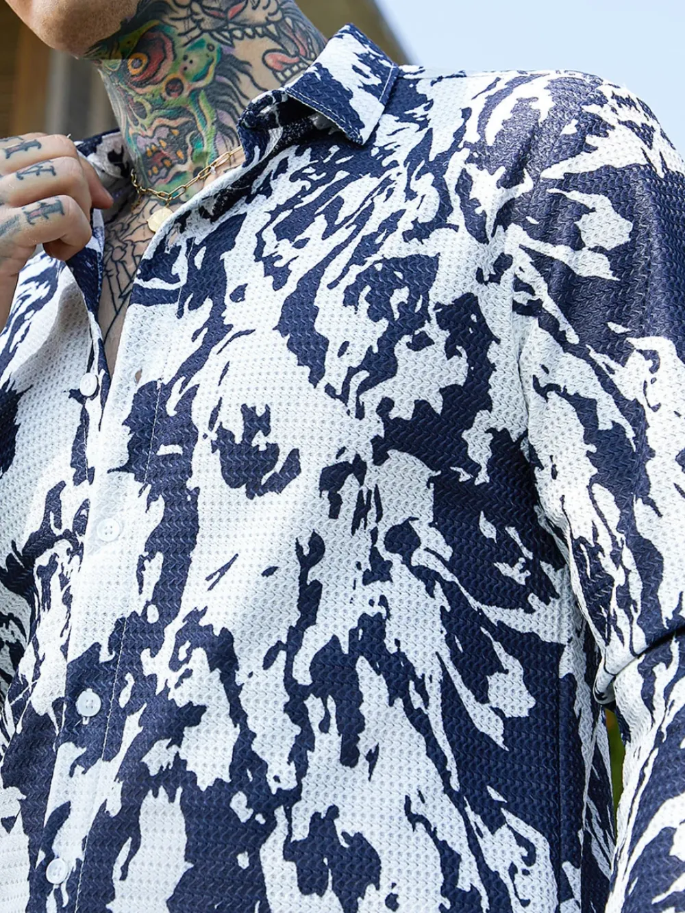 Abstract Print Long Sleeve Button Up Shirt