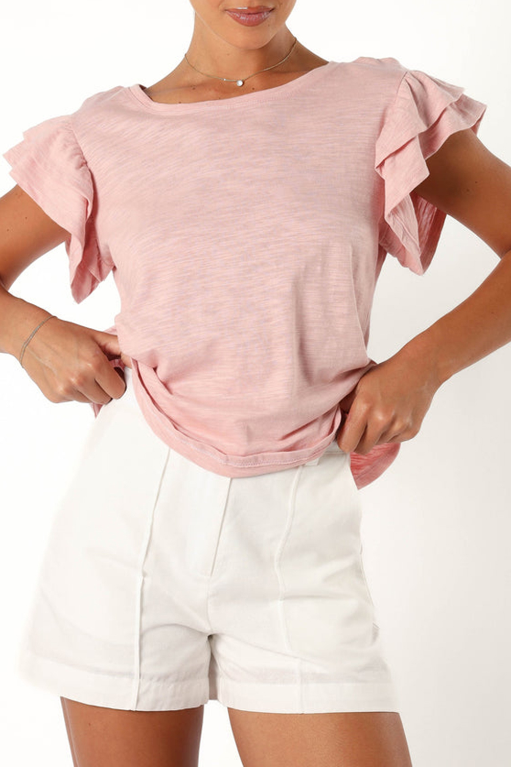 DUSTY PINK FRILL SLEEVE TEE