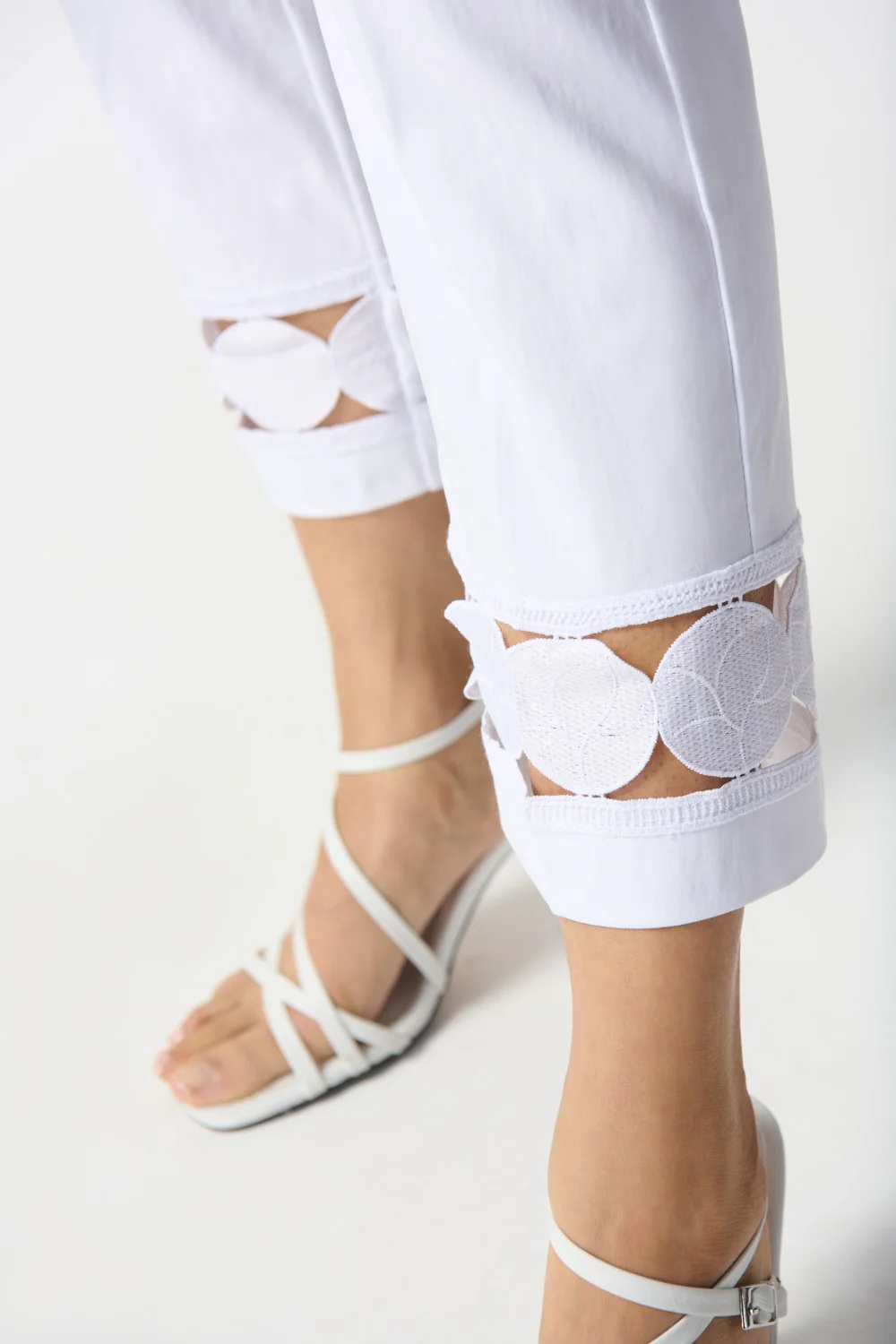 White Cropped Pants with Cut - Out Detail