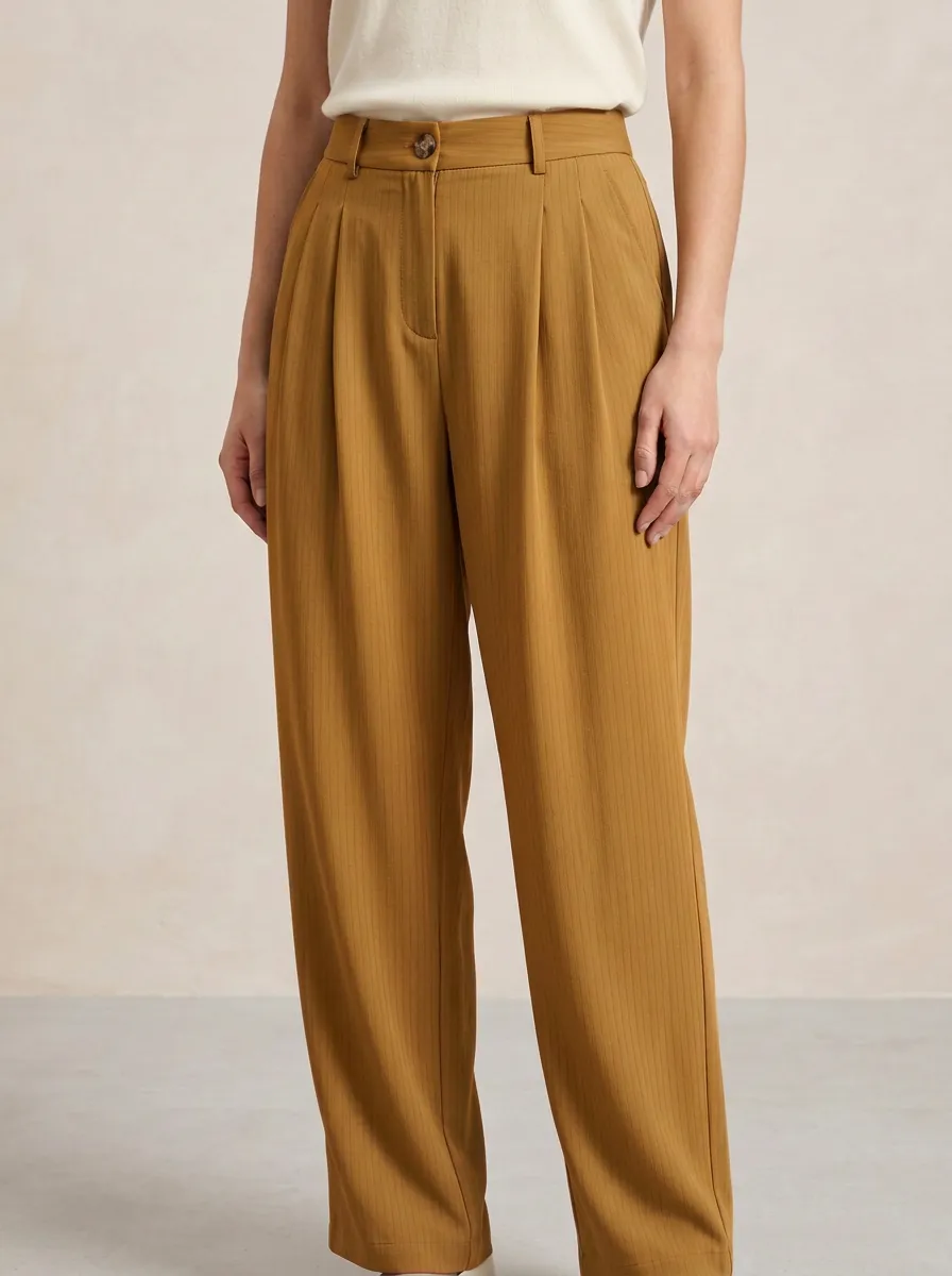 Women's Pinstripe Pleated Wide-Leg Casual Pants