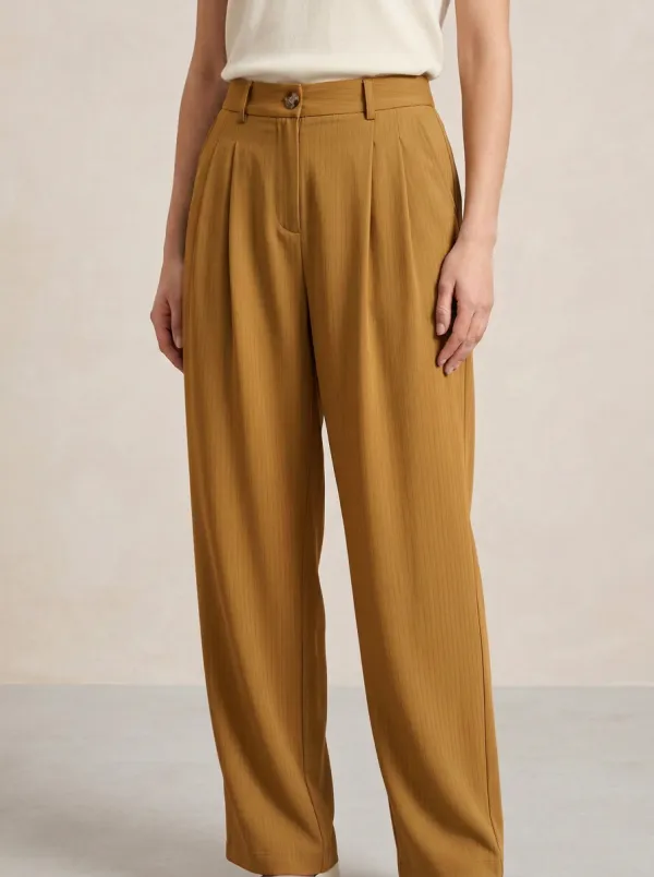 Women's Pinstripe Pleated Wide-Leg Casual Pants