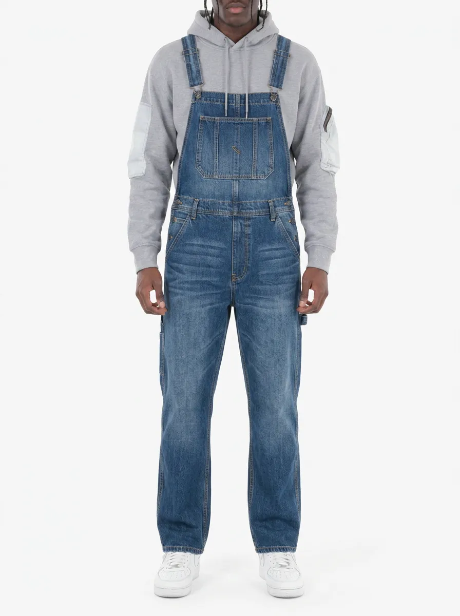 Men's Casual Vintage Wash Denim Bib Overalls
