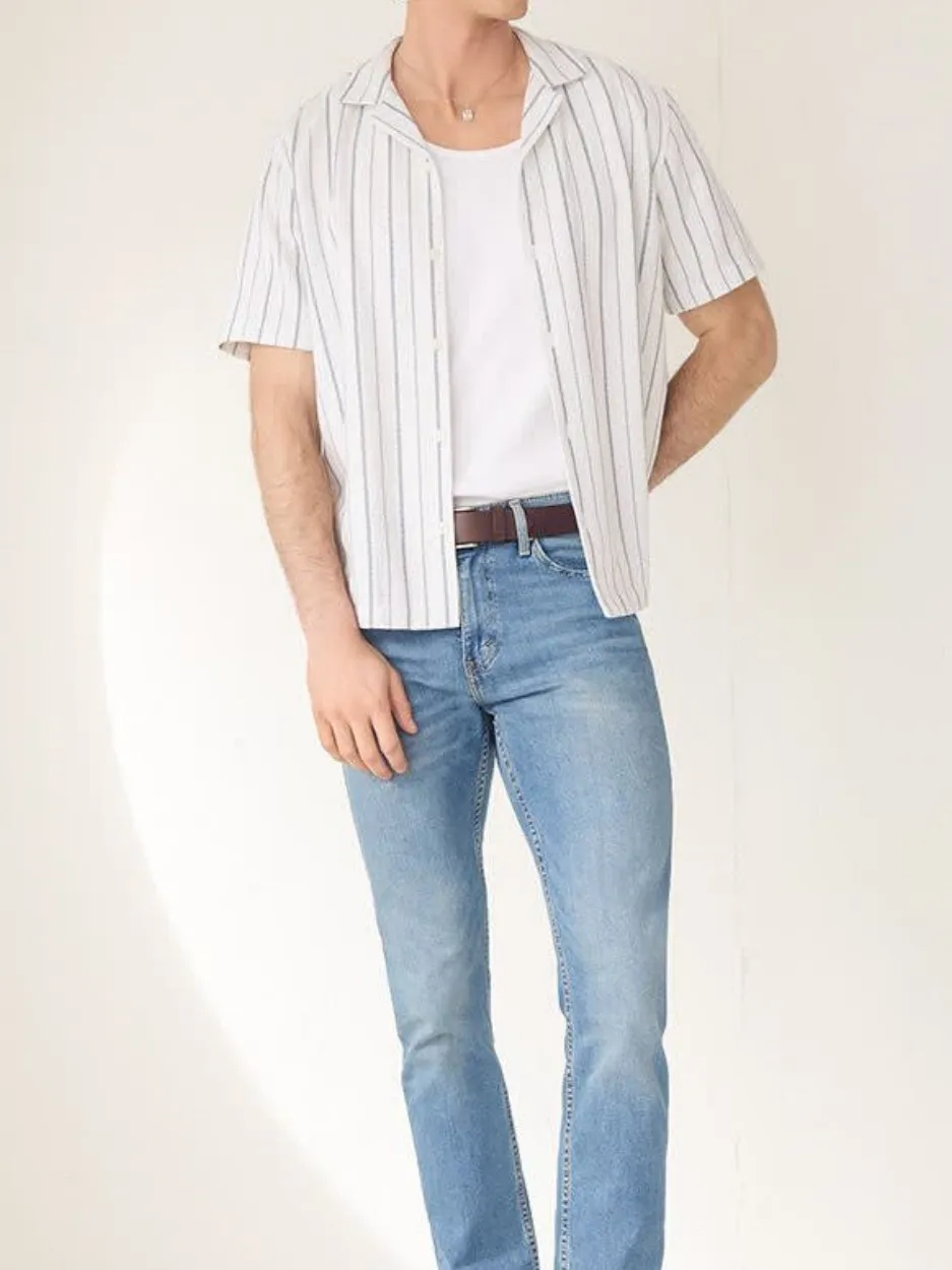 Bright White Striped Short-Sleeve Shirt