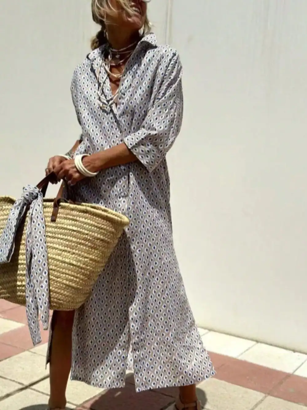 Full Size Printed Button-down Midi Dress Plus Size