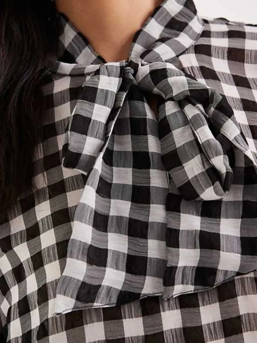 Bell Sleeve Gingham Blouse