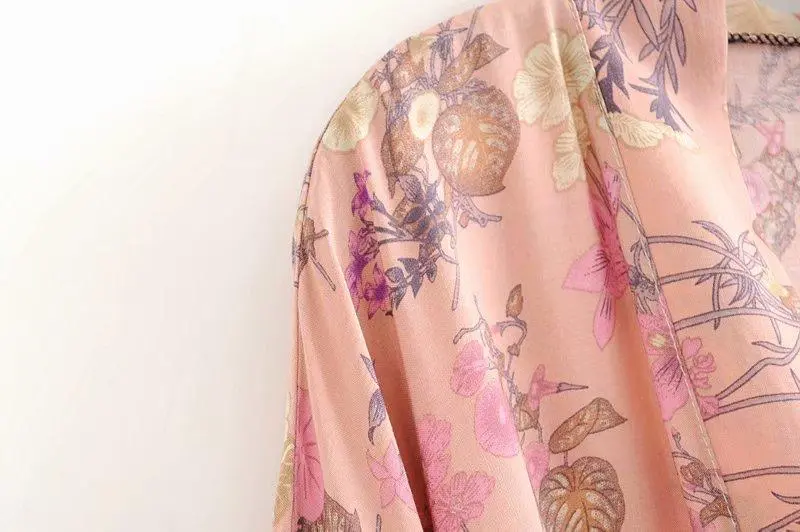 Floral Print Bat Sleeve Kimono Dress