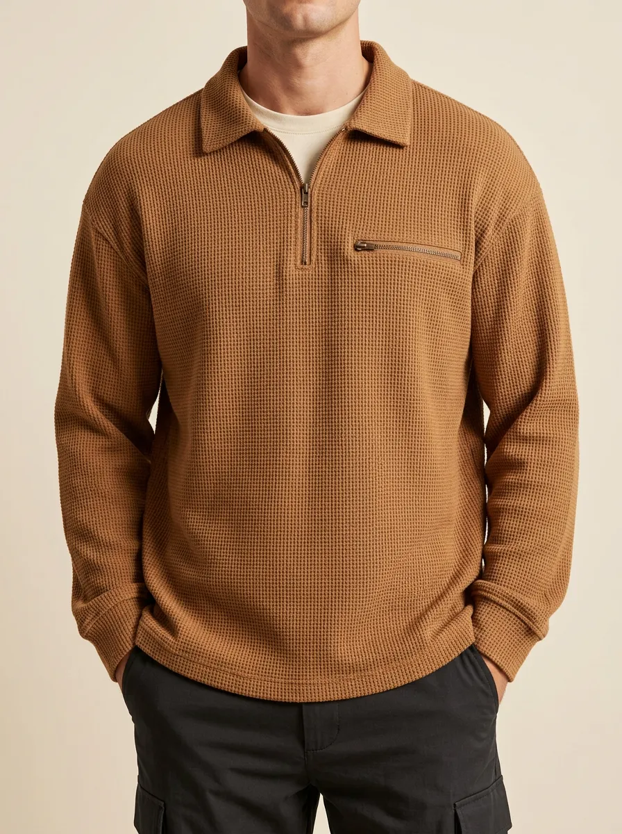 Quarter-Zip Sweatshirt in a Wardrobe Staple Waffle Knit Style