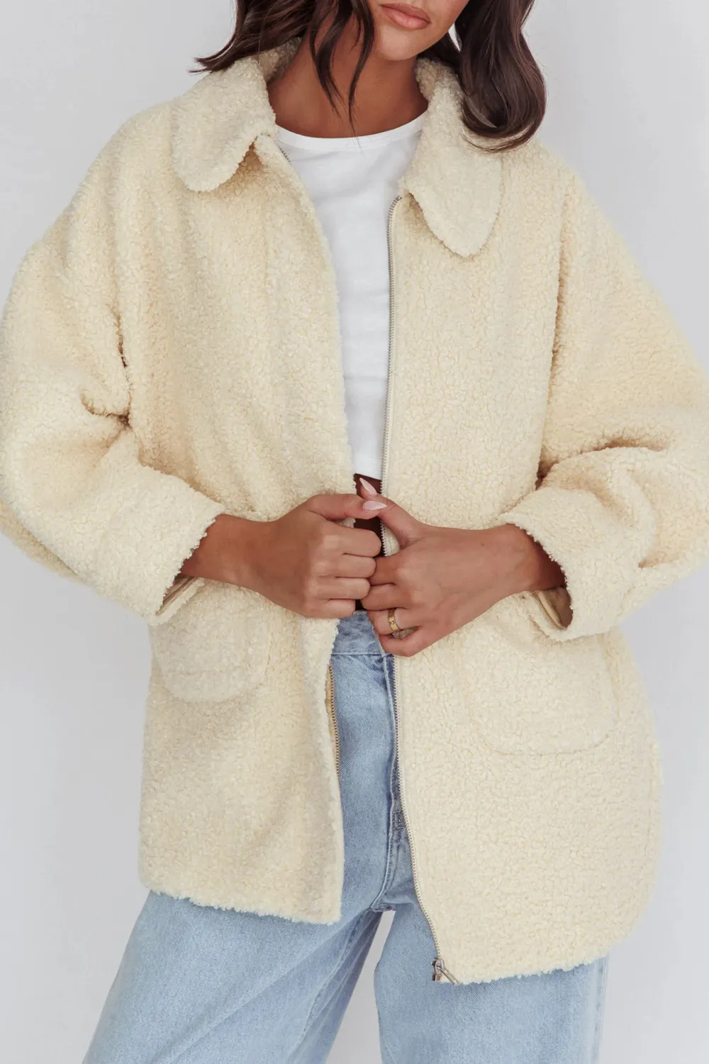 Simple Solid Color Lamb Wool Lapel Coat