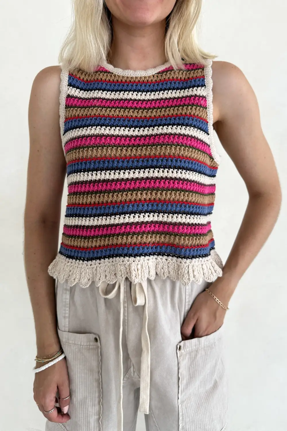 Knit Striped Crochet Top