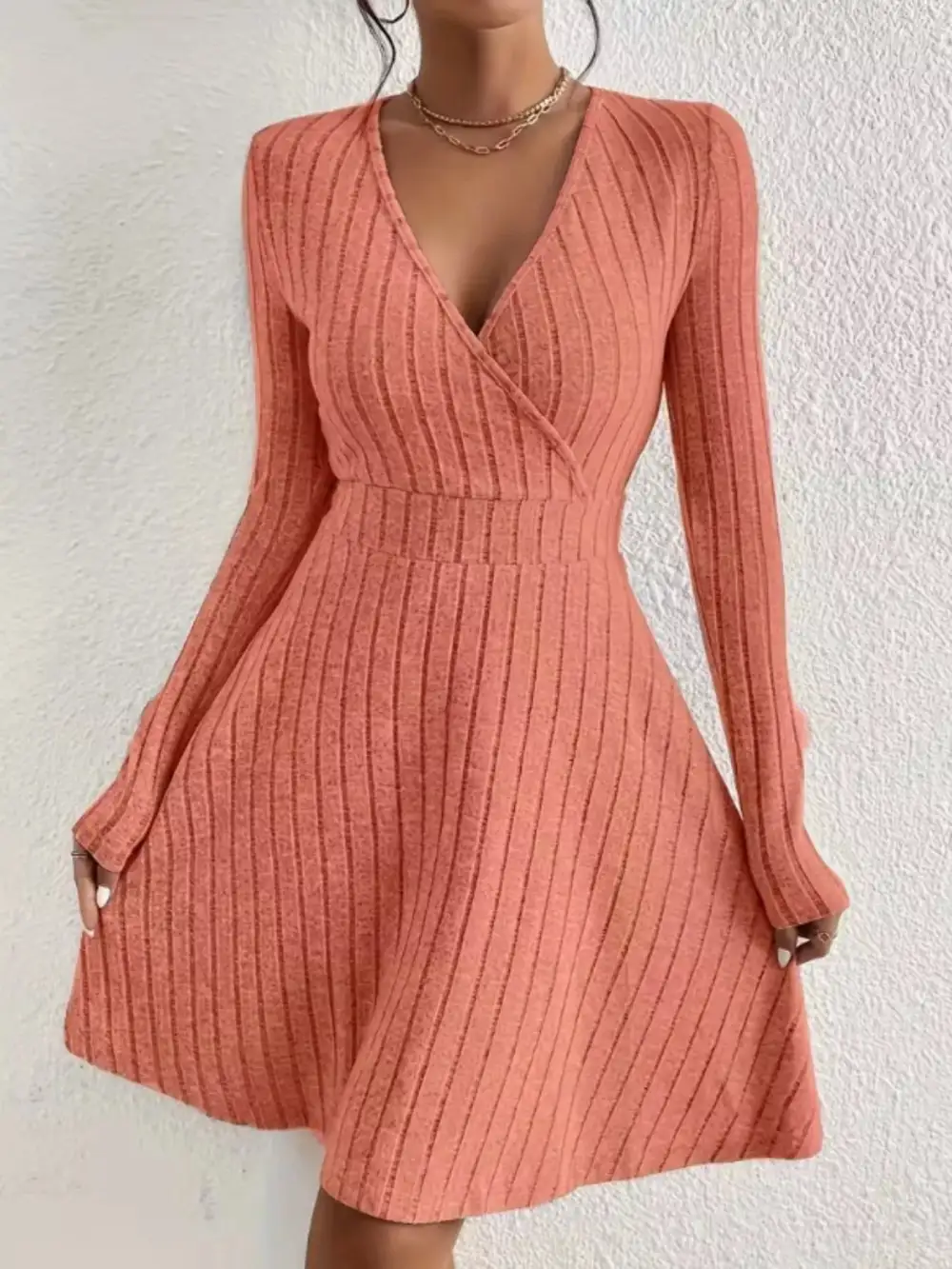 Ribbed Knit Wrap Mini Dress