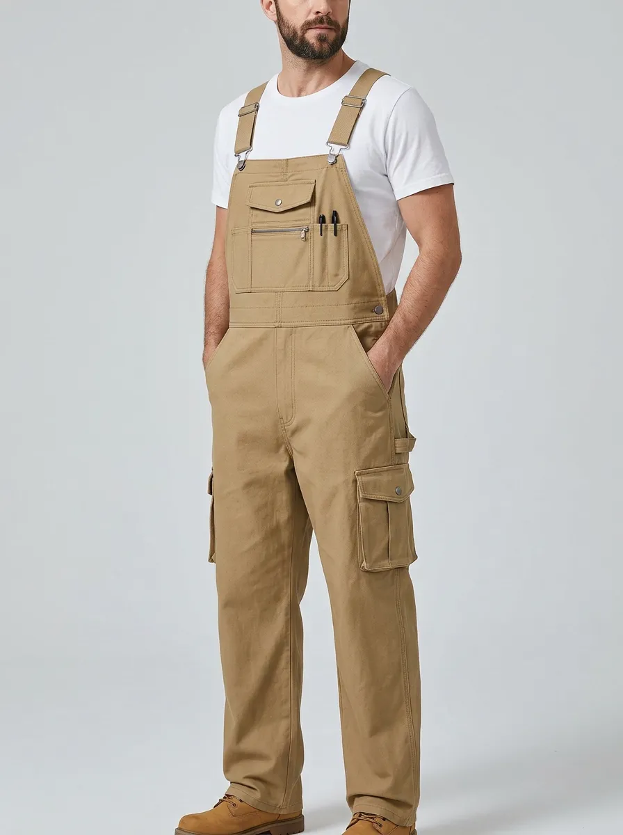 Men's Weekend Multi-Pocket Cargo Bib Work Overalls