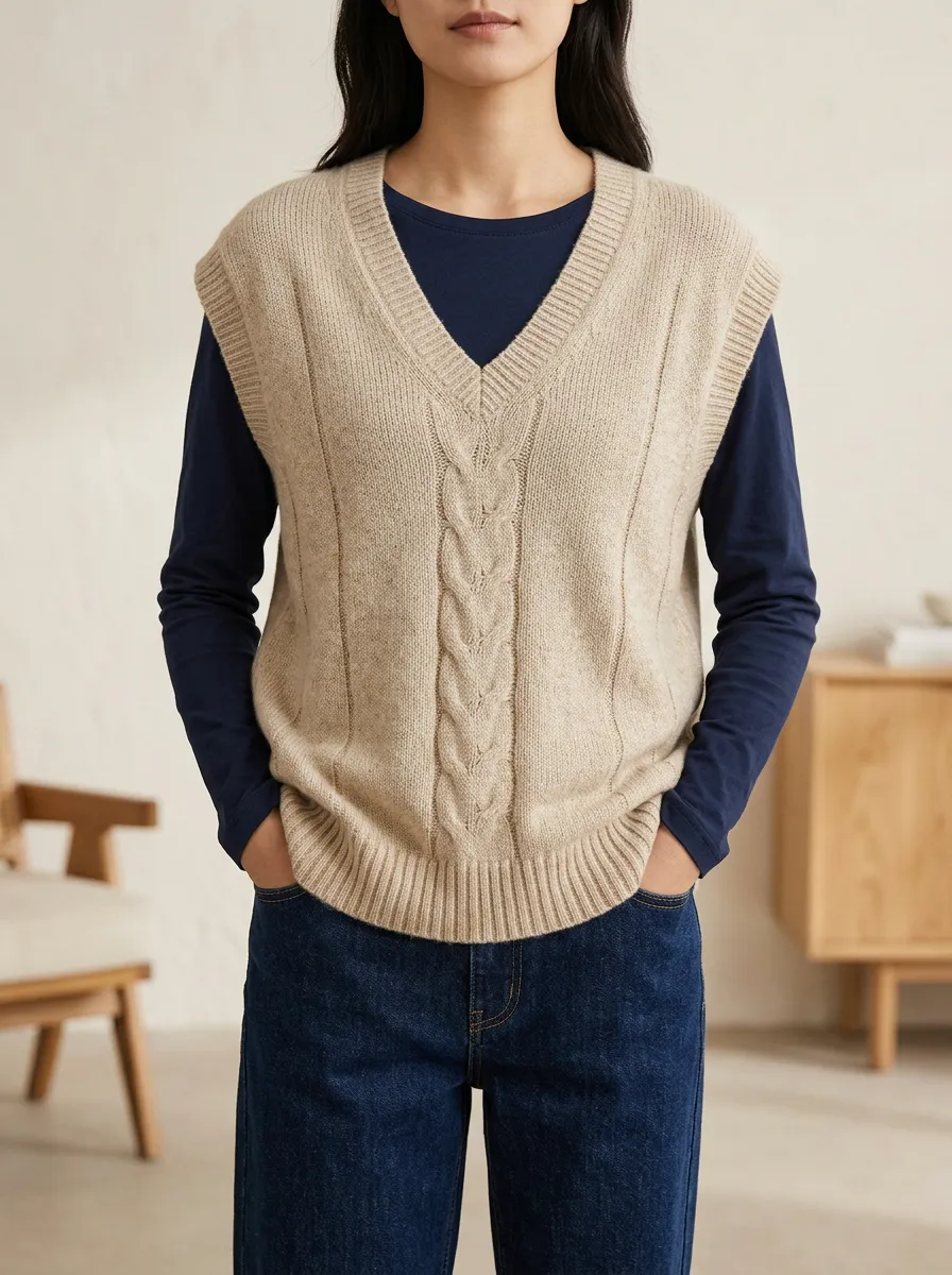Textured Cable Vneck Sweater Vest