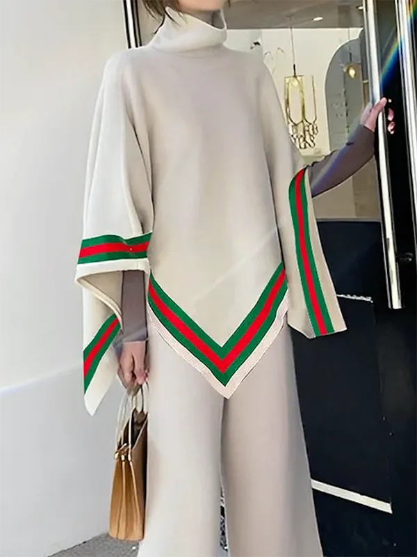 Striped Asymmetric High Neck Relaxed Fit Sweater