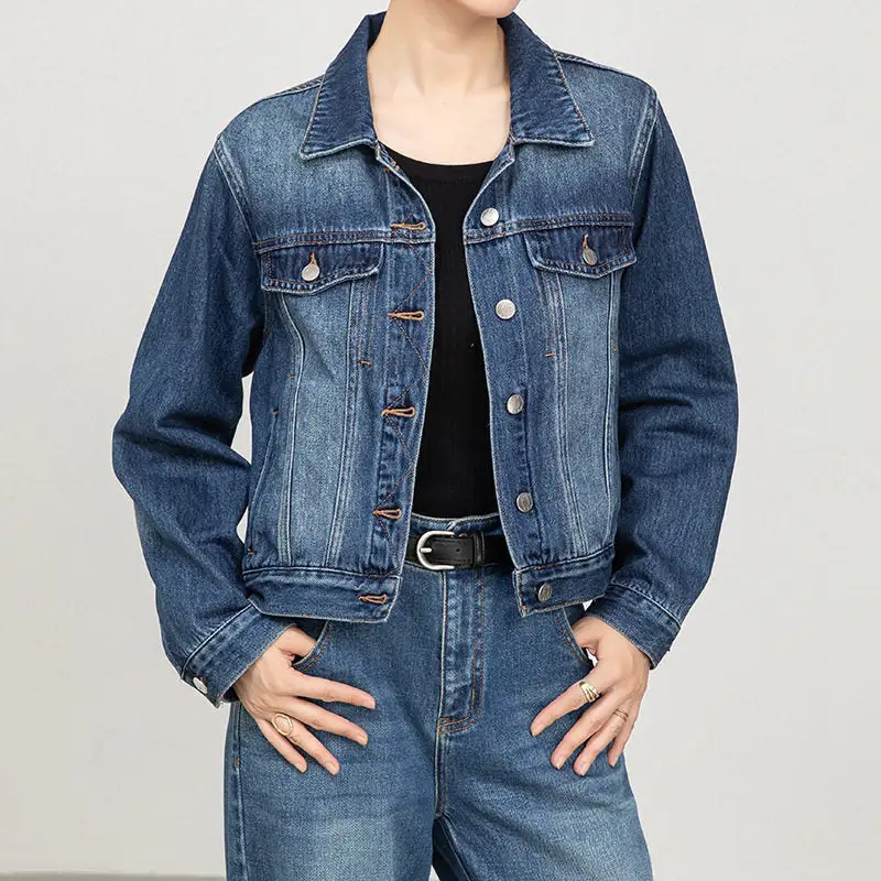 Structured Denim Casual Outerwear Jacket