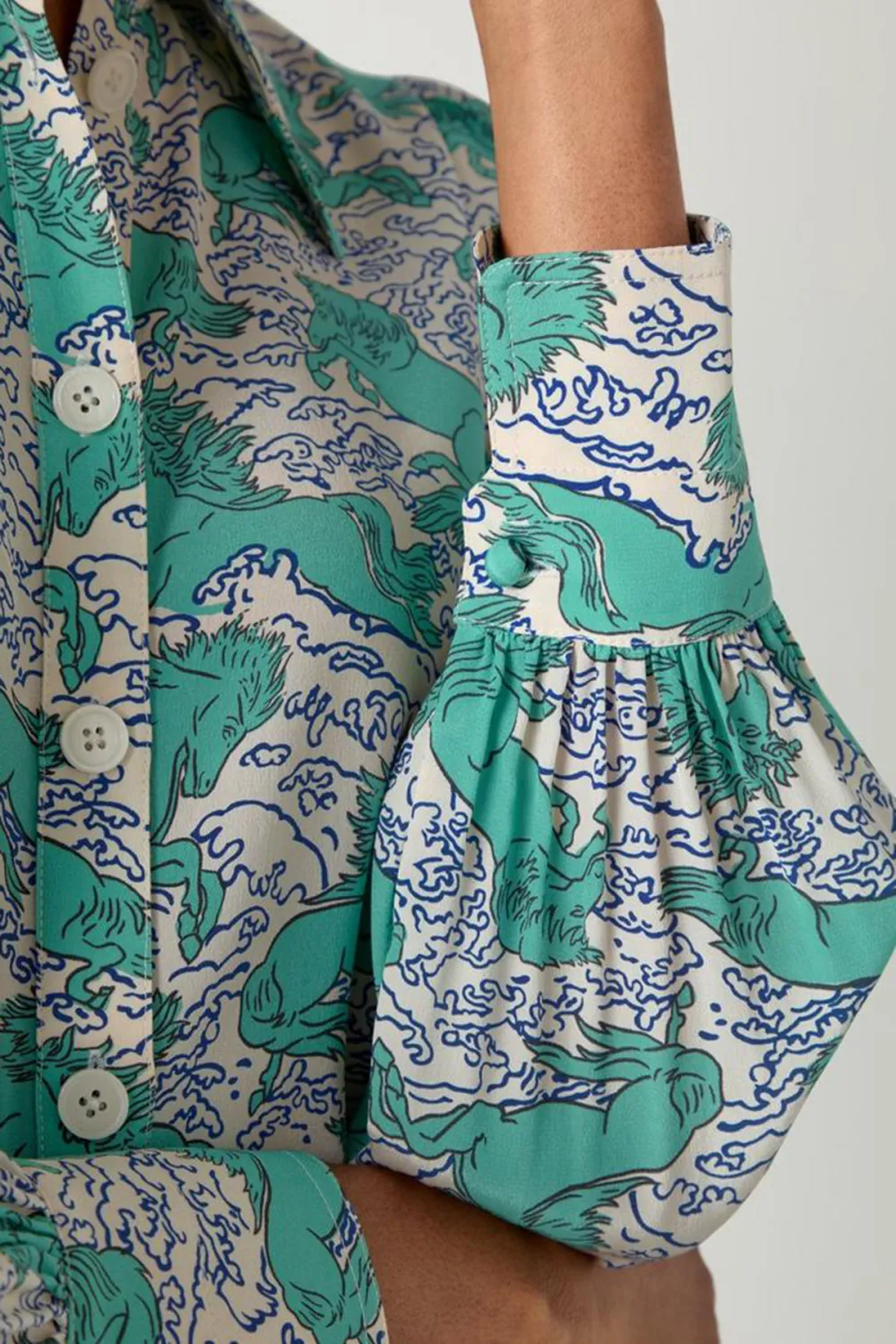 Green Printed Long Sleeve Button Down Shirt