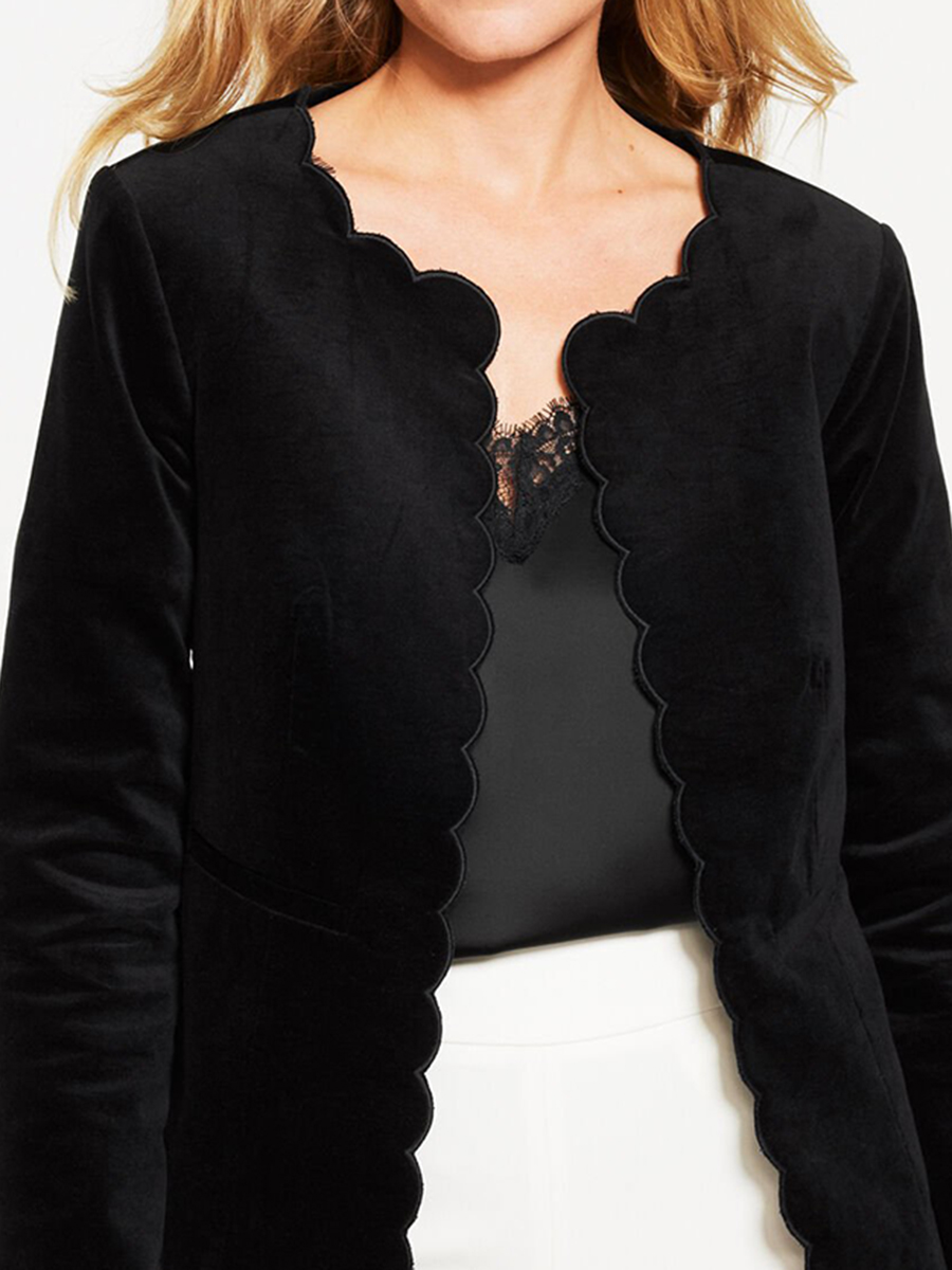 Women's Unique Fan Shaped Edge Elastic Cotton Fleece Jacket