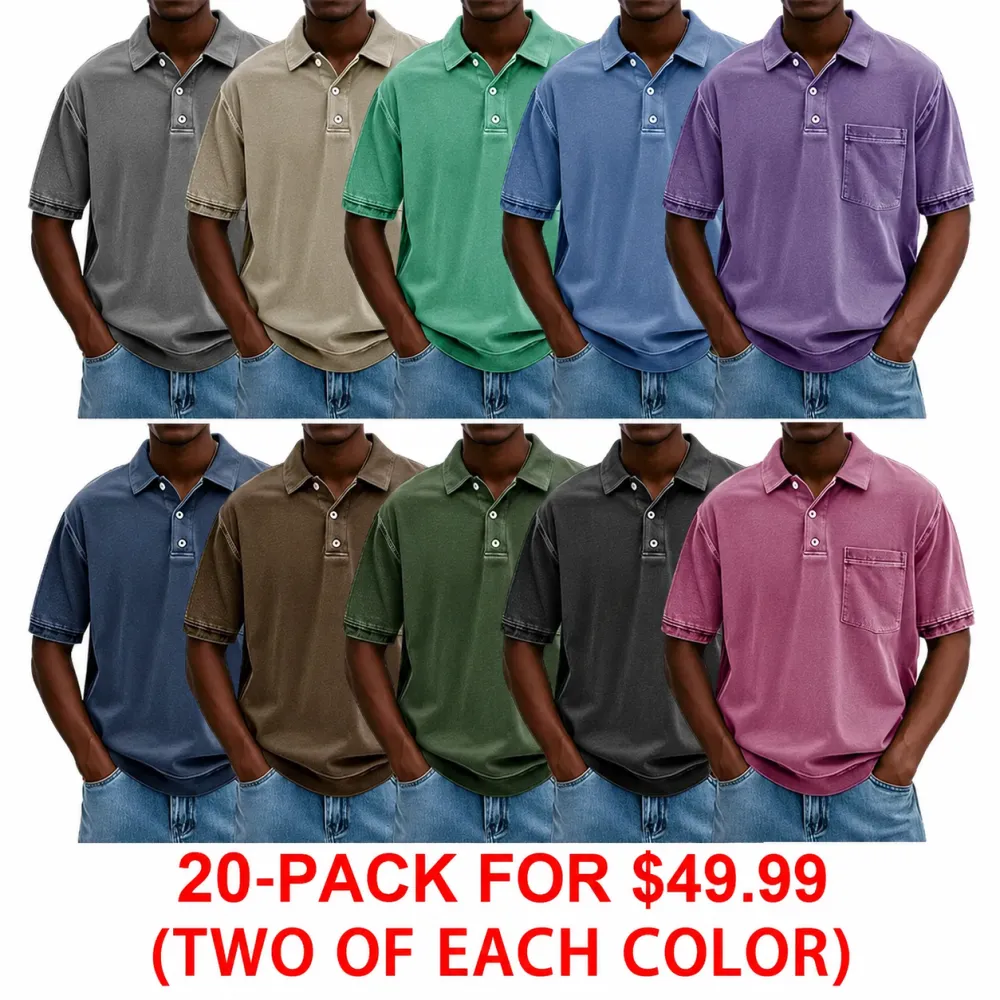 FINAL SALE⚡10 Packs for $34.99⚡ - Men's Retro Distressed Lapel Short-sleeved Pocket Polo Shirt