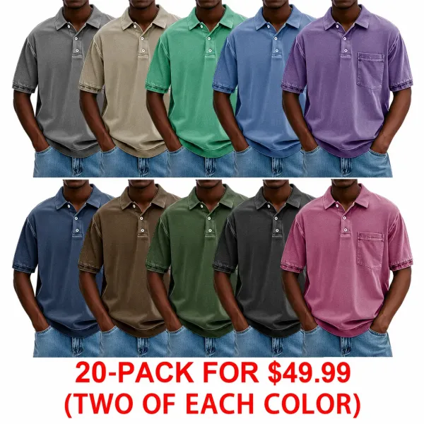 FINAL SALE⚡10 Packs for $34.99⚡ - Men's Retro Distressed Lapel Short-sleeved Pocket Polo Shirt