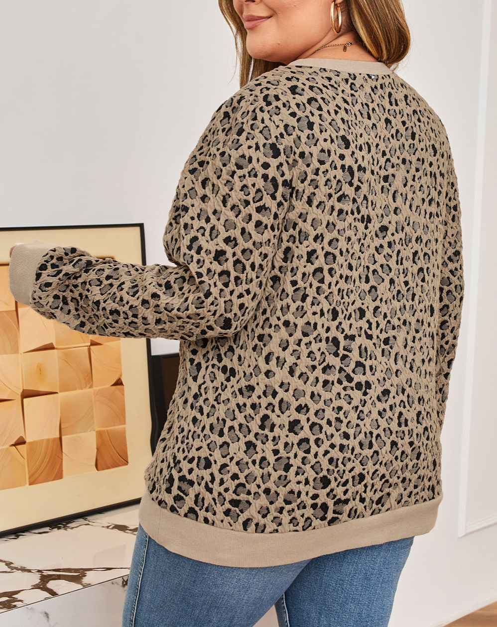 Women's Leopard Print Ribbed Textured Top