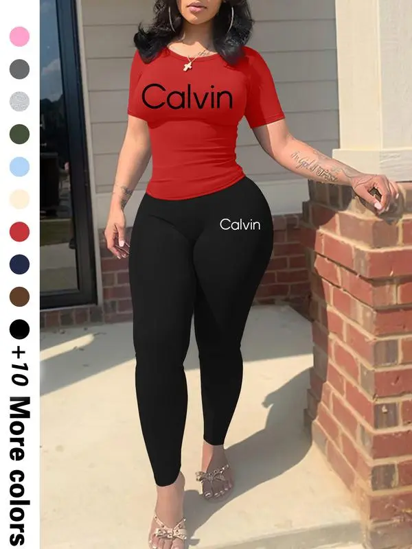 Calvin Letter Printing Women’s Casual Two-Piece Set Trendy Crop Top & Shorts | Lightweight Fabric | Effortless Summer Comfort
