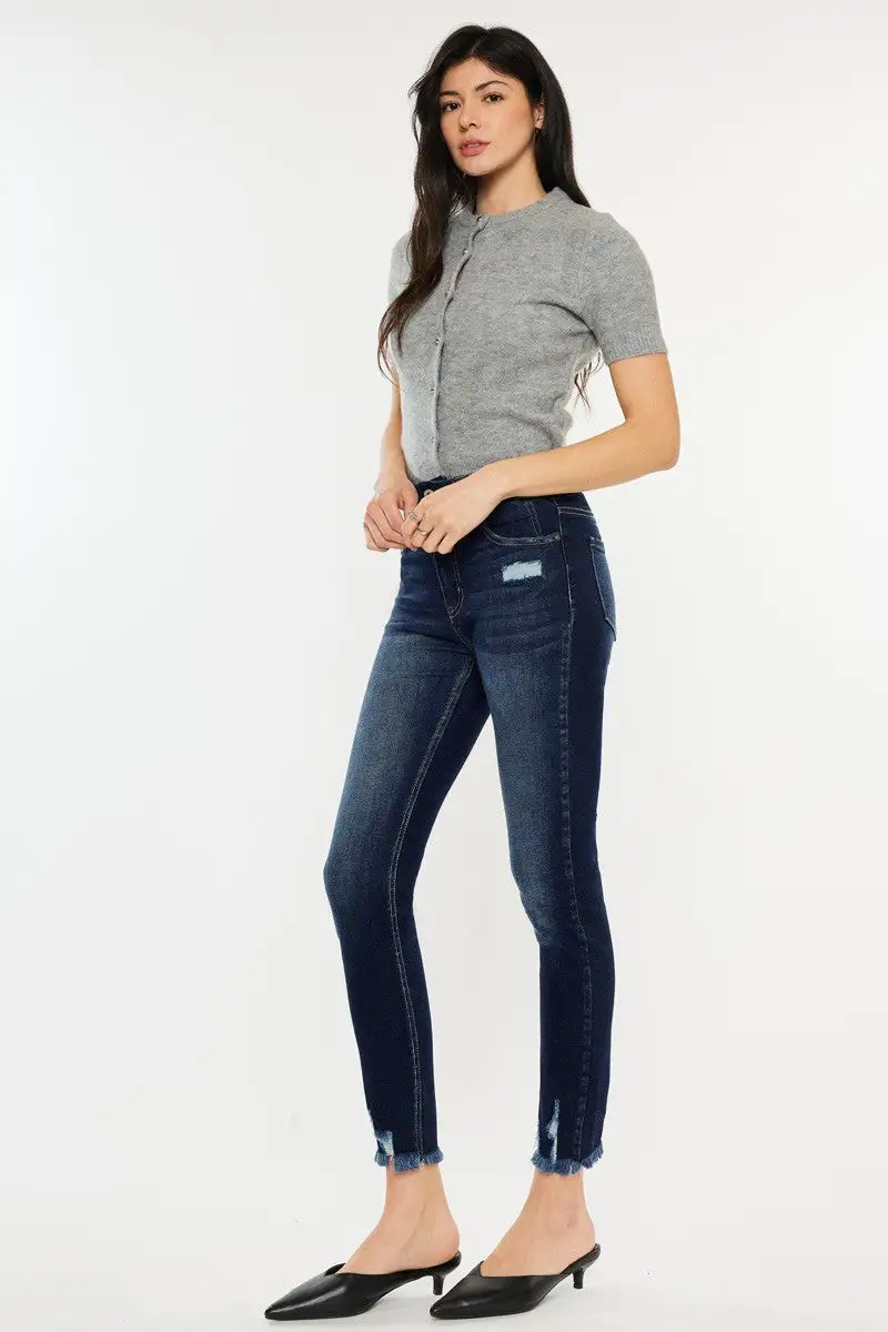 Tailored High Waist Raw Hem Denim Jeans