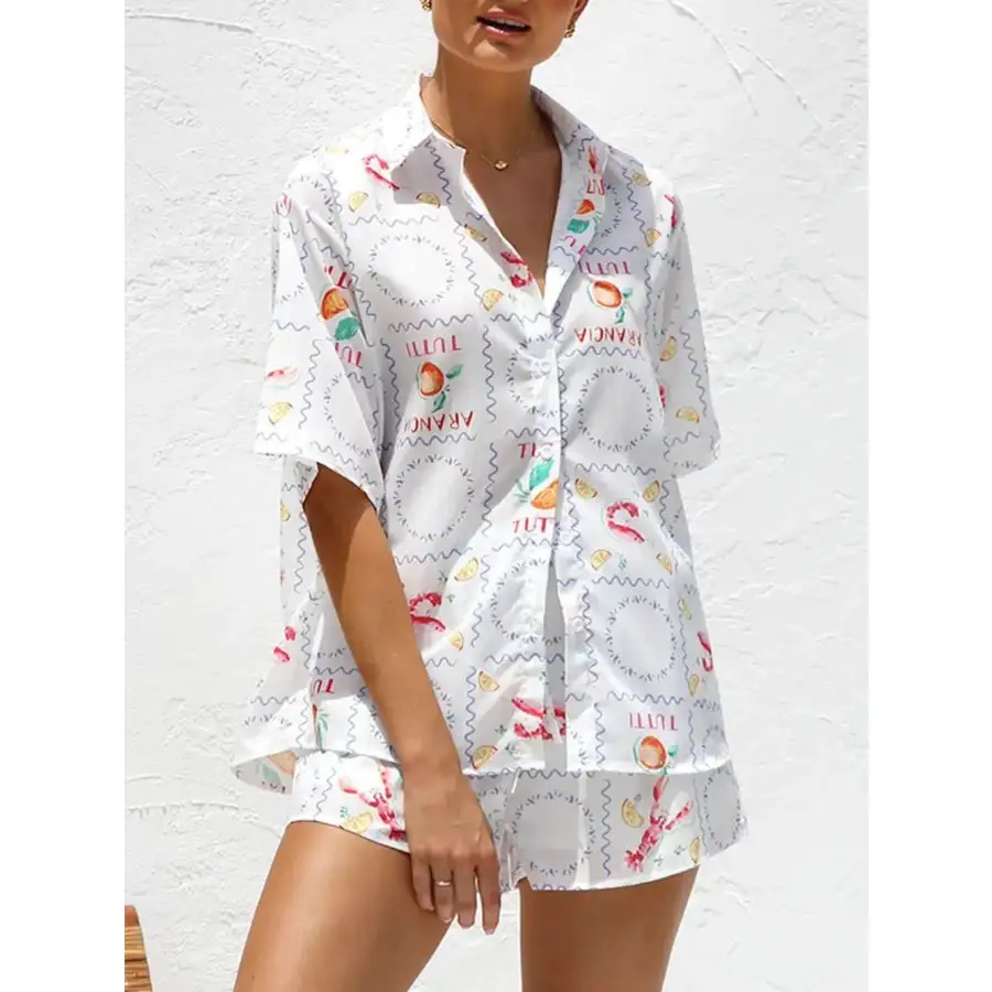 Printed Button Down Short Sleeve Top and Shorts Set