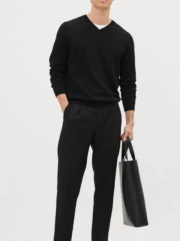Black Long-Sleeve V-Neck Sweater