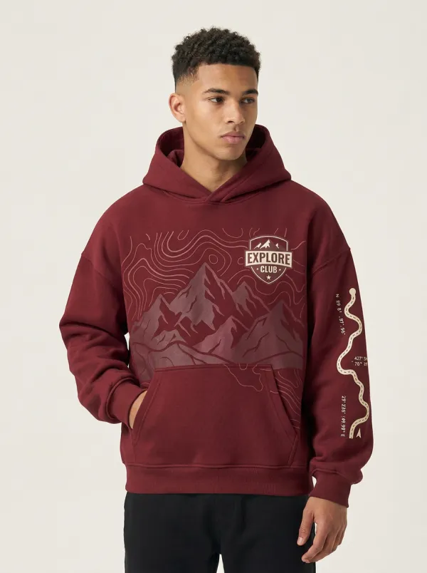 Men's Outdoor Explore Club Mountain Topographic Graphic Hoodie