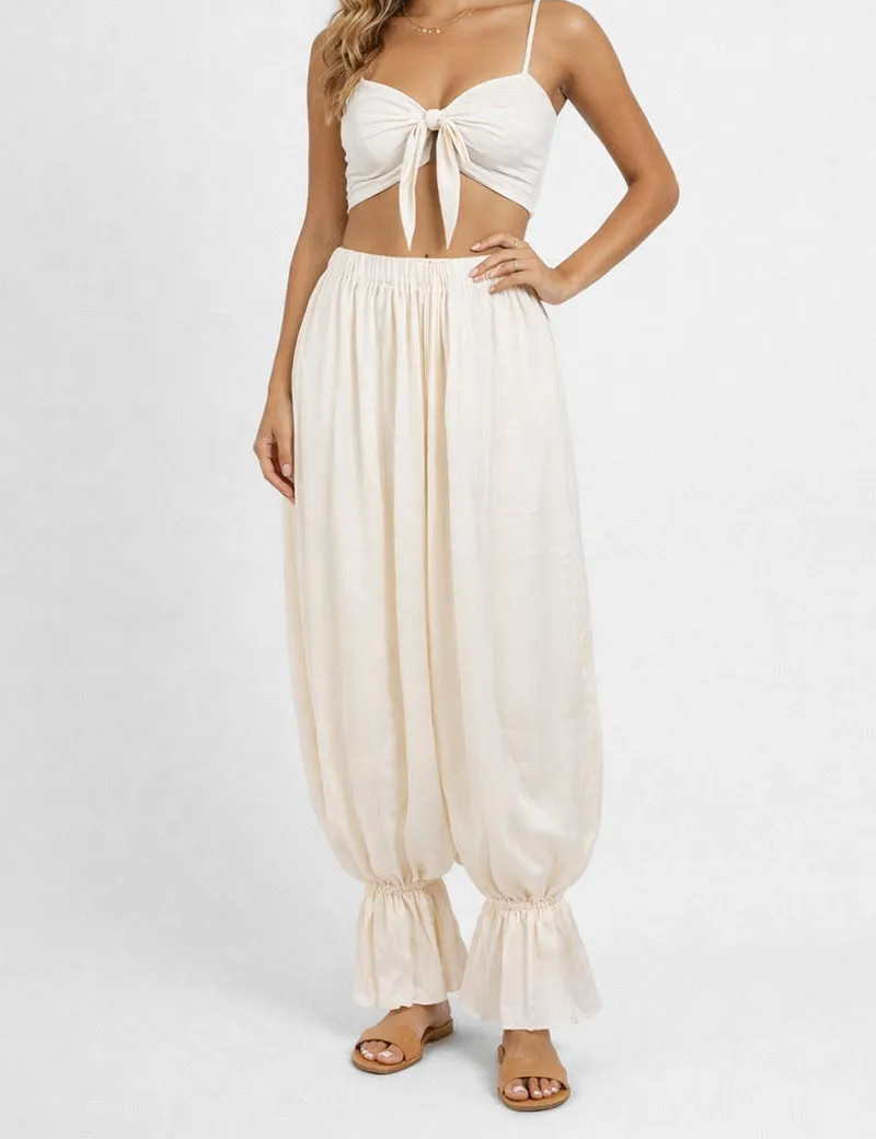 Solid Color Ruffle Hem Balloon Pants